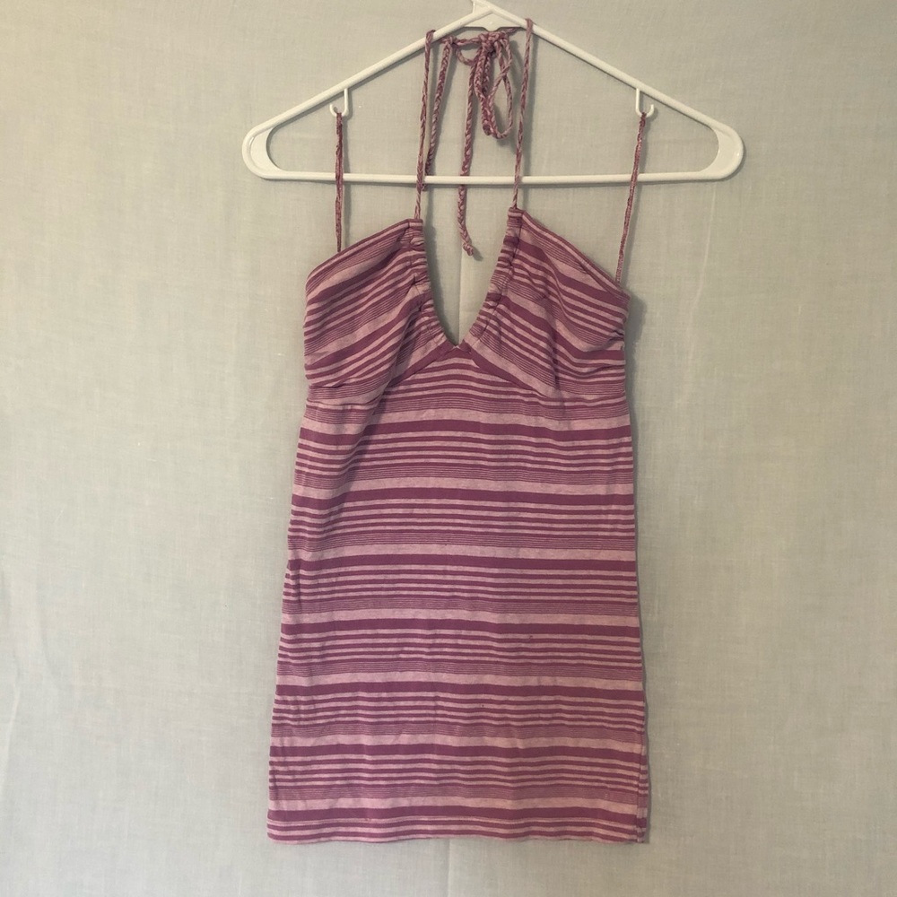 Aeropostale Pink Striped Halter Tank Top